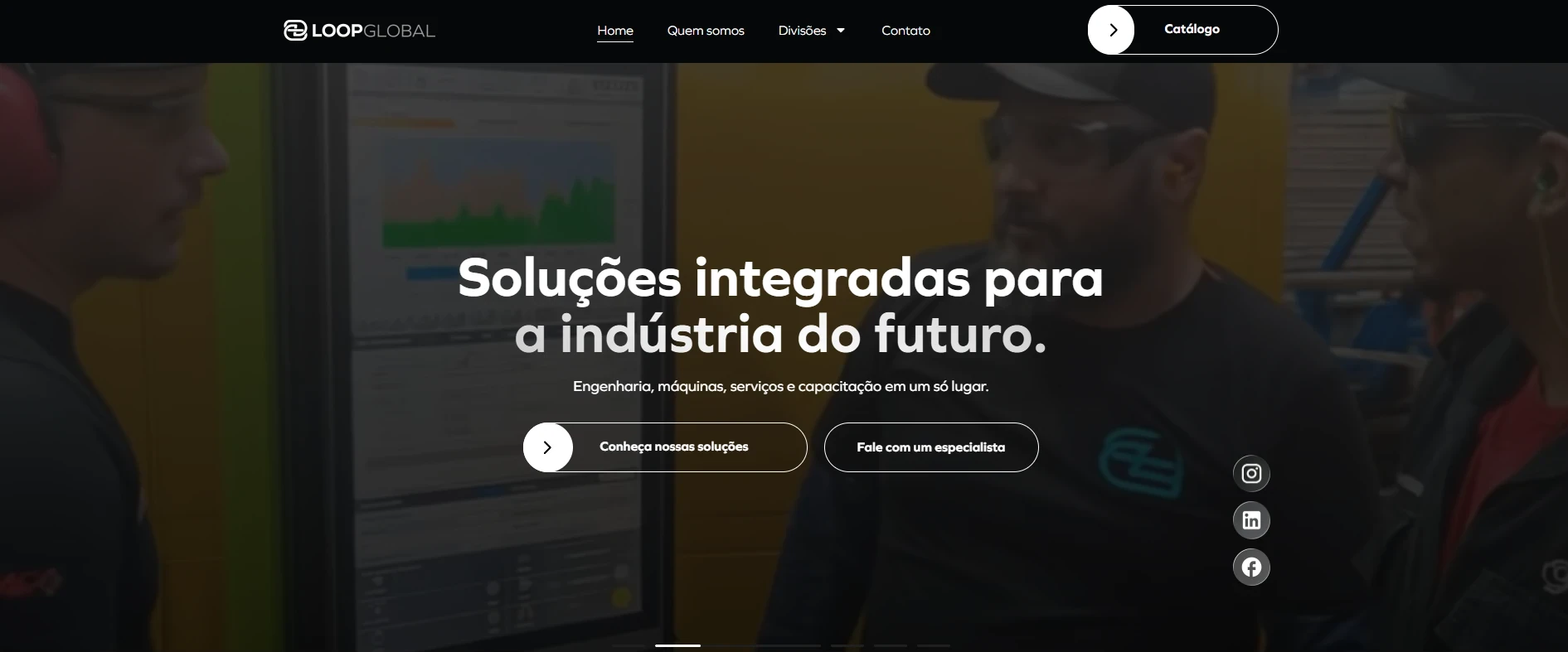 Página inicial do novo site da LoopGlobal: soluções integradas para a indústria do futuro