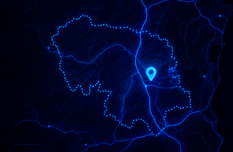 Mapa mostrando a localização de Joinville, em padrão futurista