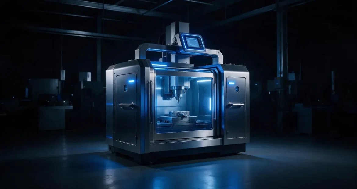 Centro de usinagem CNC em fábrica industrial, ilustrando o cálculo de OEE