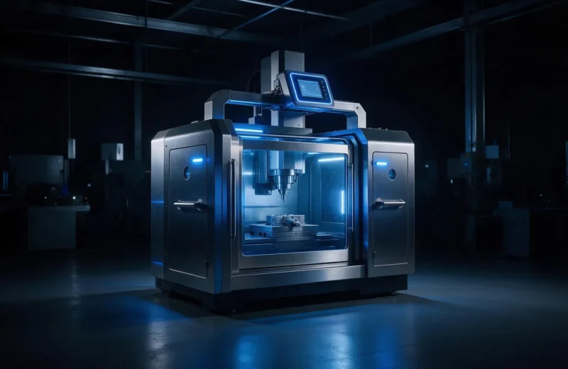 Centro de usinagem CNC em fábrica industrial, ilustrando o cálculo de OEE