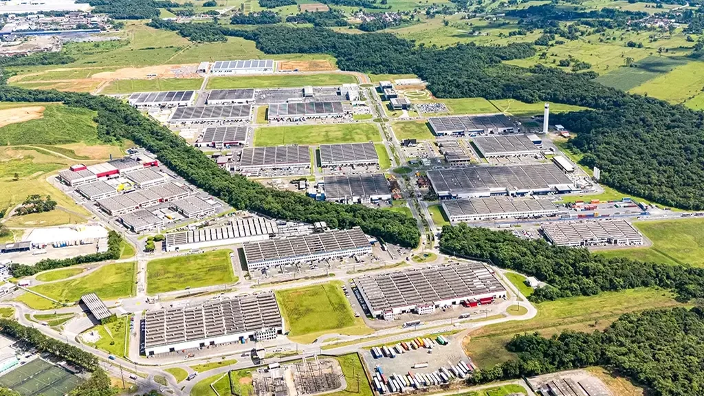 Ágora Tech Park em Joinville: o que é e quem está lá 2 Vista aérea do Perini Business Park em Joinville, onde fica o Ágora Tech Park